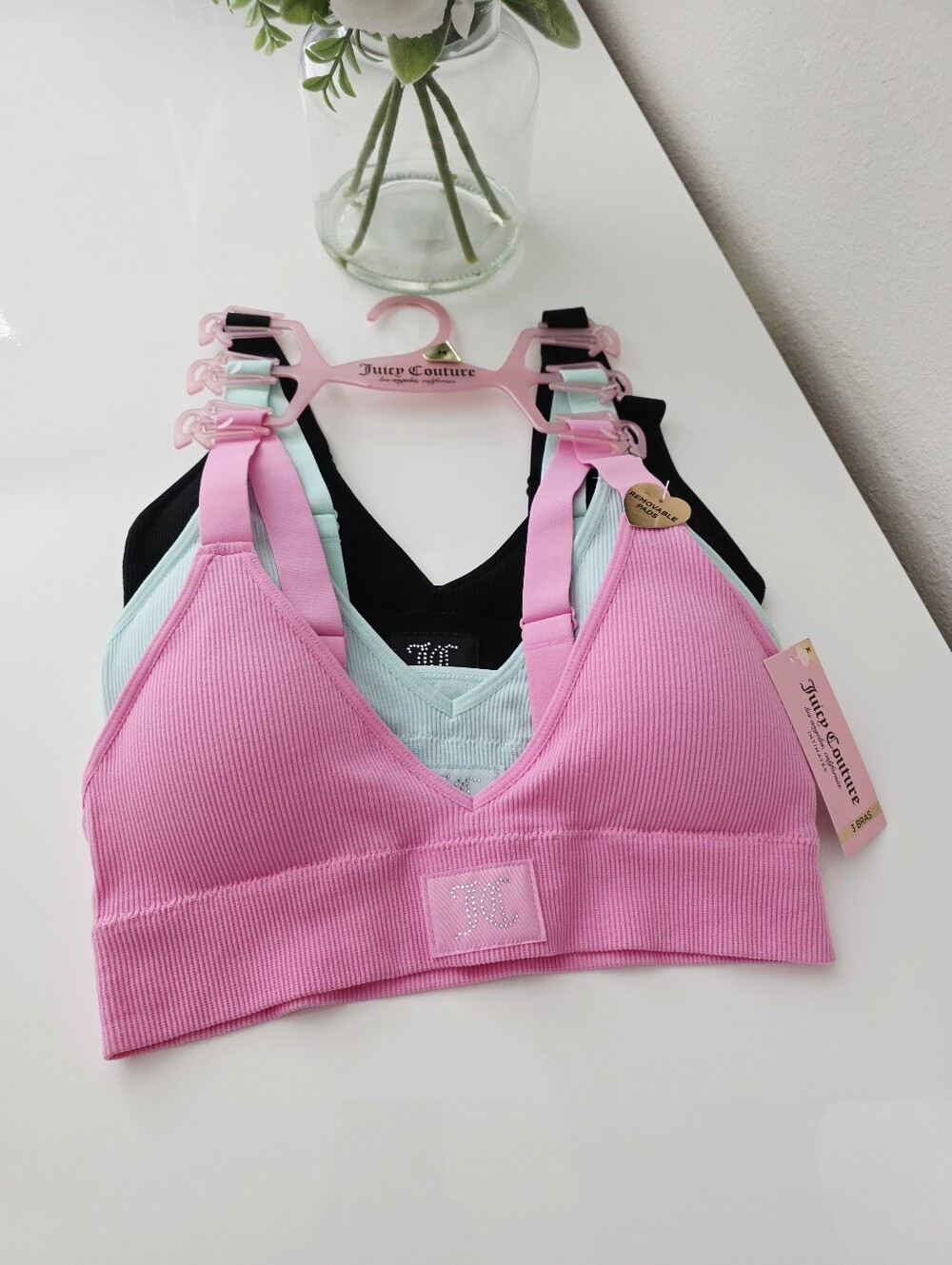 JUICY COUTURE💘 Brand New 3-Pack Bralette Removable Pads SIZE M